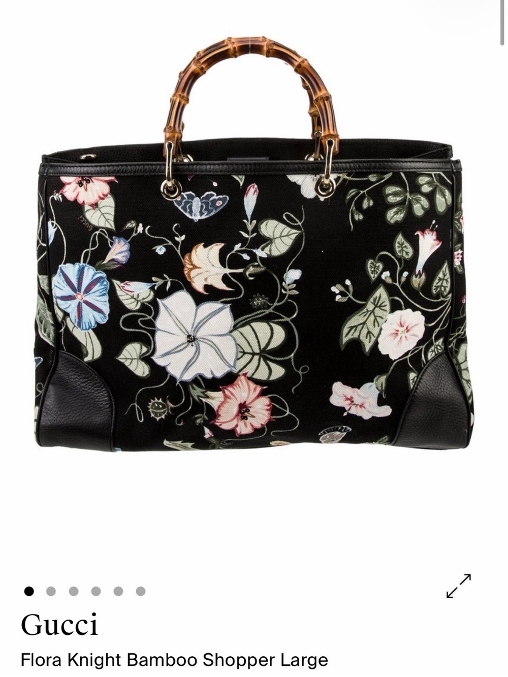 Gucci Black Floral Bamboo-Handle Shopper Tote